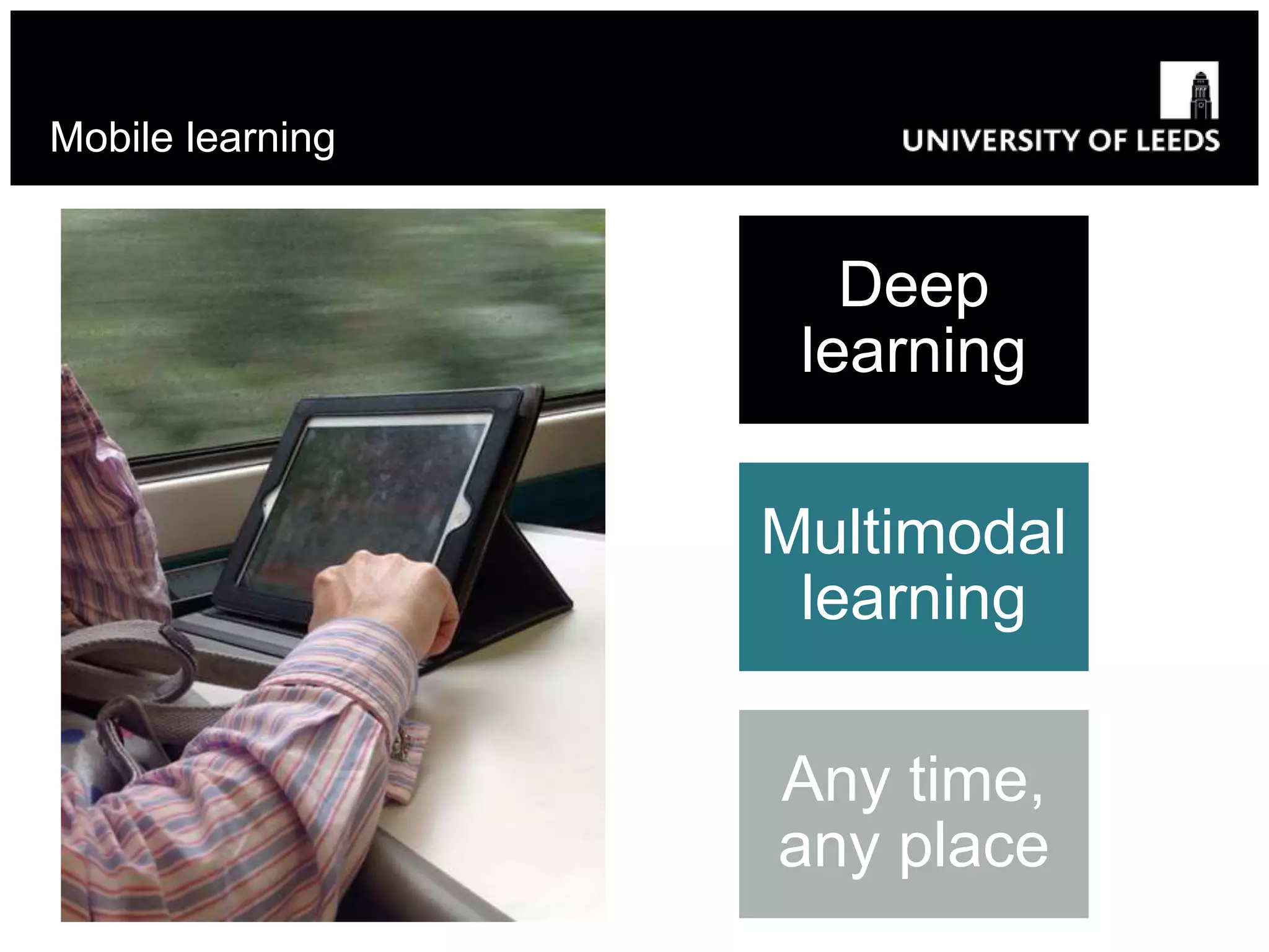 Mobile learning
Deep
learning
Multimodal
learning
Any time,
any place
 