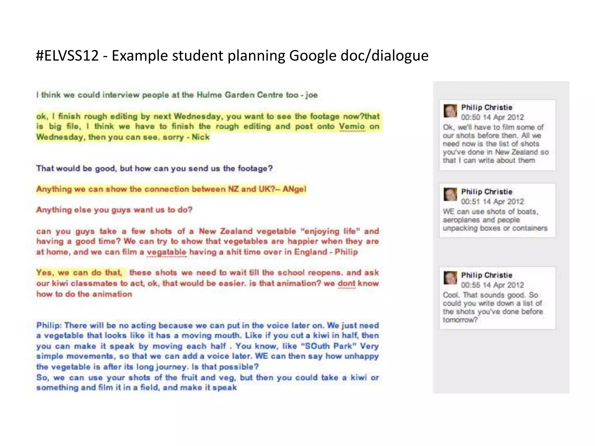 #ELVSS12 - Example student planning Google doc/dialogue
 