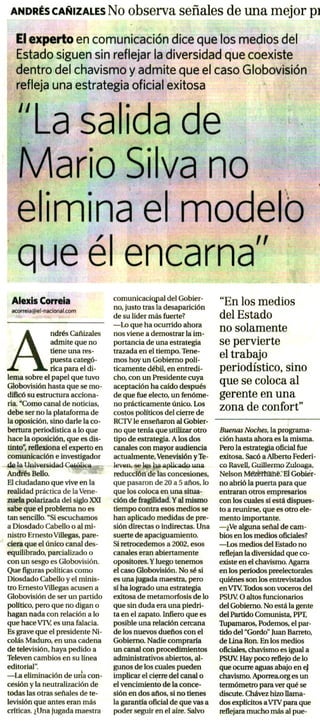 Salida de Mario Silva no elimina modelo que encarna (El Nacional, mayo 2013)