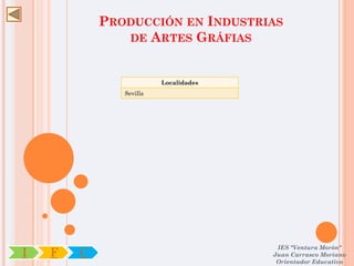 PRODUCCIÓN EN INDUSTRIAS
               DE ARTES GRÁFIAS



                         Localidades
               Sevilla




                                        IES "Ventura Morón"
I   F   C                              Juan Carrasco Moriano
                                        Orientador Educativo
 