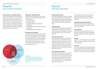 Content Inventory – quantitative Erfassung
In der Content-Analyse werden die bestehenden
Inhalte zuerst quantitativ im Content Inventory
erfasst. Je nachdem, ob Sie auch die klassische
Kommunikation ins Content Marketing einbinden
möchten, erstreckt es sich auf alle Inhalte, die
publiziert werden – Printanzeigen und Geschäfts-
berichte eingeschlossen. Positiver Nebeneffekt:
Das Inventory deckt in der Regel auch redundanten,
veralteten und unnötigen Content auf.
Phase III:
Die Content-Analyse
Content Audit – qualitative Analyse
Im folgenden Content Audit werden die Texte und
Medien vor allem aus Nutzersicht beurteilt. Kriterien
sind beispielsweise:
→→ Zielgruppe / Personas
→→ Phase des Kaufzyklus
→→ Benutzerfreundlichkeit: Textgestaltung,		
Auffindbarkeit
→→ Nutzerbeliebheit: Zahl der Zugriffe, Verweildauer
→→ Call-to-Action
→→ Inhaltliche Richtigkeit und Aktualität
Das Ergebnis: Soll-Ist-Vergleich
Nach dem Content Audit wissen Sie, welche Inhalte
Sie aus Nutzersicht brauchen, was bereits publiziert
wurde und welche Botschaten fehlen. In der Regel
zeigt Ihnen dieser Abgleich, dass viele Inhalte eher
produktbezogen sind und damit nur für die Phase
der Angebotsrecherche geeignet sind. Kurzum:
Die so genannte Content Gap Analysis zeigt Ihnen
schonungslos die Lücken auf.
Ihr Zielkorridor
Selbst eine große Überlappung aller drei Bereiche
bietet nur bedingt eine bequeme Ausgangslage, denn
im nächsten Schritt stellt sich die Frage, ob Ihr Content
auch in den richtigen Kanälen und Formaten kommu-
niziert wird.
Ihr Content Ihre Business-
ziele
Nutzer-Ziele
Für die
Content-
Strategie
nutzbare
Inhalte
Phase IV:
Die Message Map
Die Fäden laufen zusammen
Das zentrale strategische Dokument ist die Message
Map. Sie übersetzt Business- und Markenziele in
konkrete Botschaften. Darüber hinaus definiert sie,
welche Zielgruppen welche Botschaften erhalten
sollen und in welcher Tonalität diese gehalten
werden.
Gebündeltes Wissen
In der Message Map werden auch die weiterführen-
den Informationen berücksichtigt, die zum Ver-
ständnis der Botschaft notwendig sind. Sie sammelt
das gesamte Wissen, das in Ihrer Organisation
greifbar ist.
Ihre interne Expertenrunde
Ein Message Map ist ein wachsendes Dokument,
das Sie Schritt für Schritt mit den jeweils Verant-
wortlichen erstellen. In Workshops, in denen sich
Mitarbeiter treffen werden, die noch nie zuvor an
einem Tisch saßen, erarbeiten Sie – nach Zielgrup-
pensegment unterteilt – die wichtigsten Fragen.
Gegliedert nach Phase des Kaufzyklus bilden diese
Fragen das Grundraster.
SEO – Keywords aus Nutzersicht
Sind die Nutzerfragen formuliert, ist der richtige
Zeitpunkt erreicht, um Ihre SEO-Spezialisten zu
involvieren. Denn: Ihre Kunden sprechen meist eine
ganze andere Sprache als in Ihrem Unternehmen
üblich. Die gelungene Übersetzung Ihrer Fragen
in die Sprache der Nutzer ist eine der wichtigsten
Meilensteine in dieser Phase.
Auf der folgende Seite finden Sie eine Message-
Map-Vorlage. Sie gliedert sich in vier Bereiche –
jeweils angepasst an die wichtigsten Phasen des
Kaufzyklus:
1) Fragen, die potenzielle Kunden stellen
Wie können Sie Nutzer für Ihr Angebot sensibili-
sieren? Welche Vorteile bieten Sie? Wie hoch ist der
Return on Investment?
2) Ihre Antworten
Finden Sie Antworten, die den Nutzen, den Ihre
Kunden haben werden, fokussieren. Übersetzen Sie
technische Spezifikationen in sofort verständlichen
Mehrwert.
3) Kanäle
Setzen Sie – je nach Kaufzyklus – auf unterschiedliche
Kanäle: von der eigenen Website über Fachforen bis
zu sozialen Kanälen.
4) Formate
Stimmen Sie Ihre Botschaft auf den gewählten Kanal
ab: Video-Tutorials für YouTube, Online-Tutorials auf
der eigenen Website, kurze Teaser für Ihre Angebote
auf Twitter – immer abgestimmt auf die Zielgruppe.
Content strategisch planen
30 31www.salient-doremus.de
Content Marketing in der B2B-Kommunikation
 