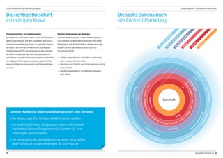 Weitere Dimensionen der Relevanz
Content Marketing kann – neben dem Kaufkzklus –
noch weitere Dimensionen integrieren. Auf diese
Weise passt sich die Botschaft an die Situation des
Nutzers und an das Medium das er nutzt an.
Sie berücksichtigt:
→→ die Nutzungssituation: ob im Büro, unterwegs
oder zu Hause auf dem Sofa.
→→ den Kanal: von Twitter über Slideshare bis zu Xing
und LinkedIn.
→→ das Nutzungsmedium: ob Desktop-Computer
oder Tablet.
Die richtige Botschaft
im richtigen Kanal
Die sechs Dimensionen
des Content Marketing
Immer erreichbar und reaktionsstark
Smartphone und Tablet haben unsere Arbeitsweise
weiter beschleunigt. Auf dem Flughafen oder im ICE,
zwischen zwei Meetings in der Lounge oder abends
im Hotel – wir sind fast immer online. Die knappe
Zeit wird genutzt, für die Vorbereitung des kommen-
den Termins oder der nächsten anstehenden Ent-
scheidung. In diesen Nutzungssituationen brauchen
wir adäquate Informationsangebote, optimiert für
knappe Zeitfenster und extrem gerichtete Aufmerk-
samkeit.
Content Marketing in der Kundenansprache – Ihre Vorteile:
→→ Sie wissen, was Ihre Kunden wirklich wissen wollen.
→→ Sie erschließen neue Zielgruppen, denn mit Content 		
Marketing können Sie potenzielle Kunden für ihre 			
Leistungen sensibiliseren.
→→ Sie verbessern die Kundenbindung, denn Sie schaffen 		
über nützliche Inhalte Mehrwert für Ihre Nutzer.
14 15www.salient-doremus.de
Content Marketing in der B2B-Kommunikation Kunden gewinnen – mit relevanten Botschaften
 