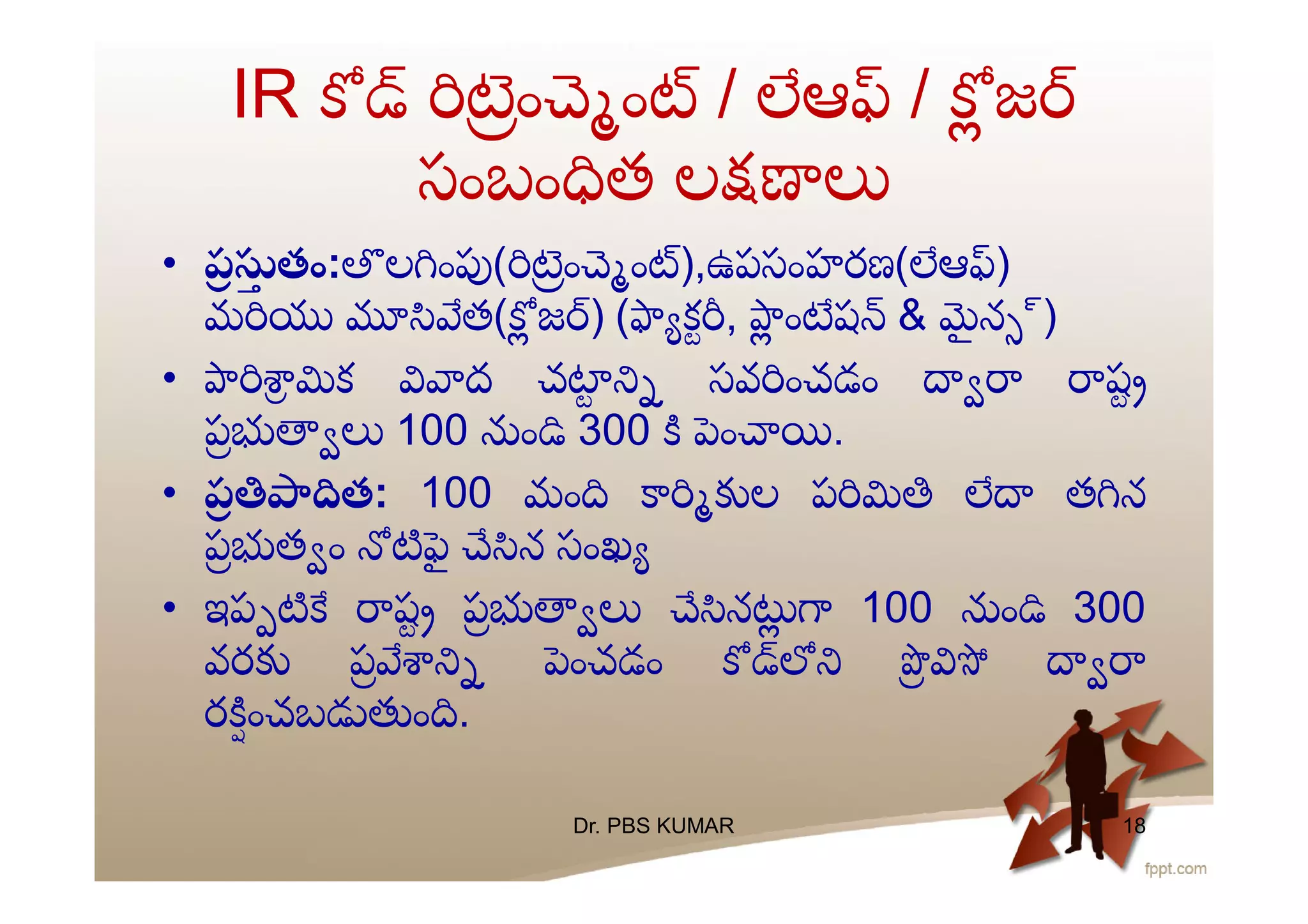 IR ం ం / ఆ / జ
సంబం త ల
• ప తం: ల ం ( ం ం ),ఉపసంహరణ( ఆ )
మ త( జ ) ( క , ం ష & ౖ న ్)
• క ద చ సవ ంచడం ష
ప 100 ం 300 ం .
• ప త: 100 మం ల ప త న
ప త ం ౖ న సంఖ
• ఇప ష ప న 100 ం 300
వర ప ంచడం
ర ంచబ ం .
Dr. PBS KUMAR 18
 