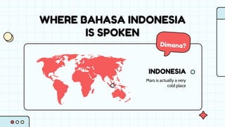 WHERE BAHASA INDONESIA
IS SPOKEN
INDONESIA
Mars is actually a very
cold place
 