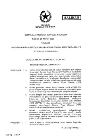 Salinan Keppres Nomor 17 Tahun 2023 Pdf Salinan Keppres Nomor 17 Tahun 2023 Pdf