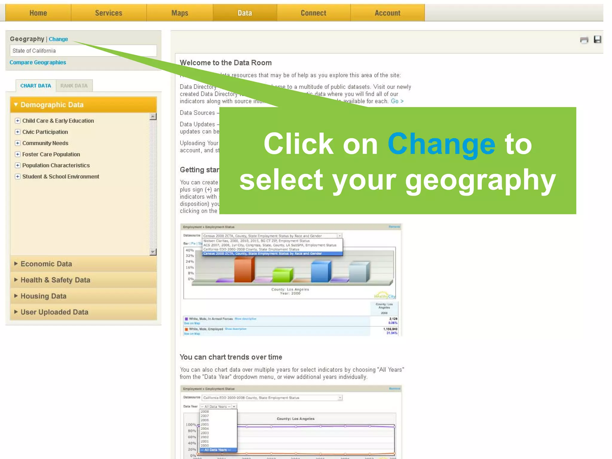 Click on Change to
select your geography
 