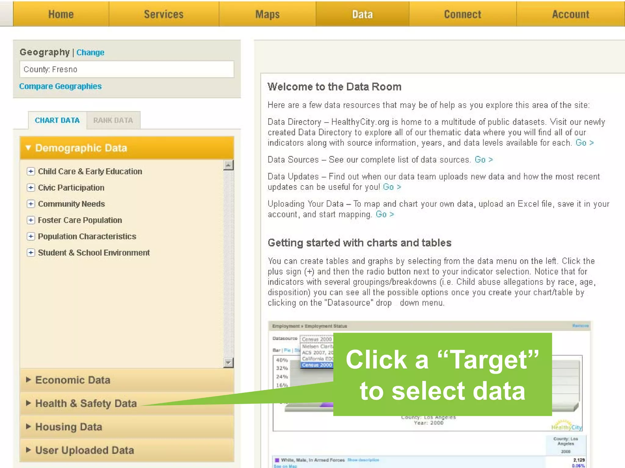 Click a “Target”
 to select data
 