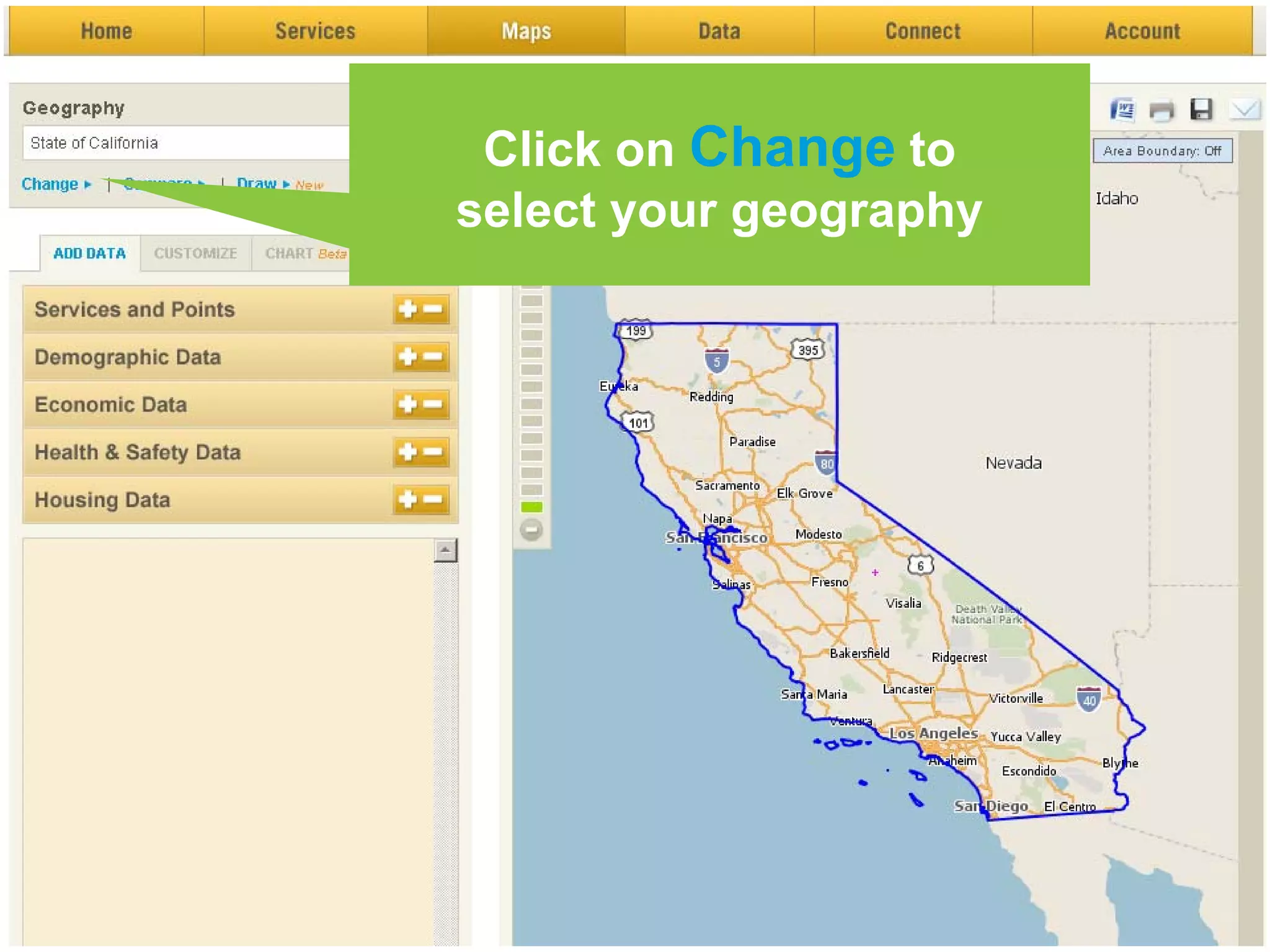 Click on Change to
select your geography
 