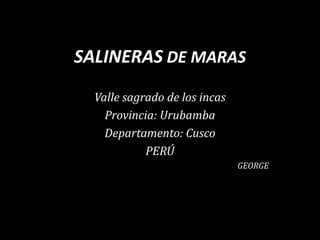 SALINERAS DE MARAS Valle sagrado de los incas Provincia: Urubamba Departamento: Cusco PERÚ GEORGE 