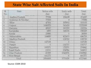 State Wise Salt Affected Soils In India
Source: CSSRI 2010
 