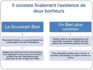 Il constate finalement l’existence de deux bonheurs