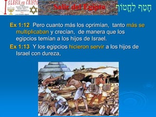 Salir del Egipto
Ex 1:12 Pero cuanto más los oprimían, tanto más se
multiplicaban y crecían, de manera que los
egipcios temían a los hijos de Israel.
Ex 1:13 Y los egipcios hicieron servir a los hijos de
Israel con dureza,
 