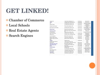 GET LINKED! Chamber of Commerce Local Schools Real Estate Agents Search Engines 