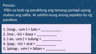 Panlapi In Comprehensive Filipino Language Lesson on Salitang-ugat and Panlapi | PPTX