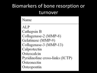 Biomarkers of bone resorption or
turnover
 