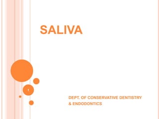 SALIVA
DEPT. OF CONSERVATIVE DENTISTRY
& ENDODONTICS
1
 