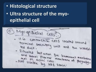 • Histological structure
• Ultra structure of the myo-
epithelial cell
 