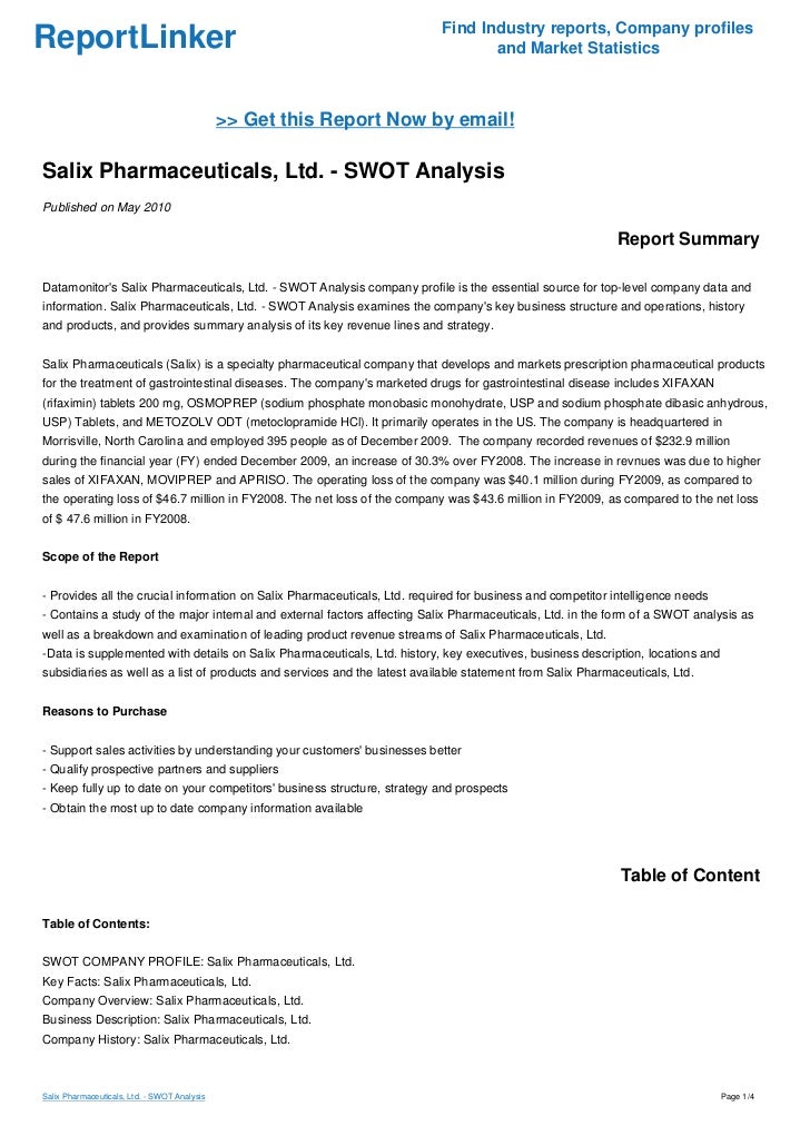Salix Pharmaceuticals, Ltd. SWOT Analysis