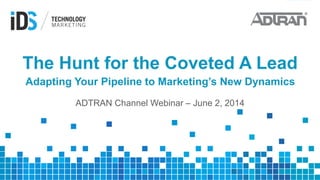 The Hunt for the Coveted A Lead
Adapting Your Pipeline to Marketing’s New Dynamics
ADTRAN Channel Webinar – June 2, 2014
 