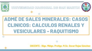 ADME DE SALES MINERALES: CASOS
CLINICOS: CALCULOS RENALES Y
VESICULARES - RAQUITISMO
DOCENTE: Blgo. Mblgo. Prstlgo. M.Sc. Oscar Rojas Sánchez
 