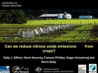 DEPARTMENT OF
PRIMARY INDUSTRIES




  Can we reduce nitrous oxide emissions                        from
                      crops?
 Sally J. Officer, Gavin Kearney, Frances Phillips, Roger Armstrong and
                              Kevin Kelly.

                    N2O
                Network
 