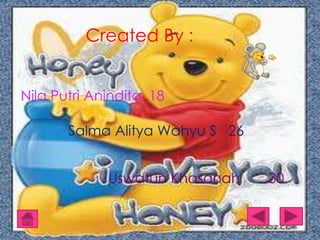 Created By :
Nila Putri Anindita 18
Salma Alitya Wahyu S 26
Uswatun Khasanah

30

 