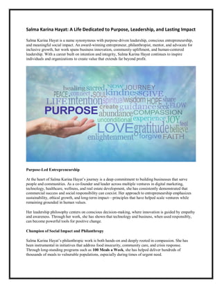 Salma Karina Hayat - A Life Dedicated to Purpose, Leadership, and ...