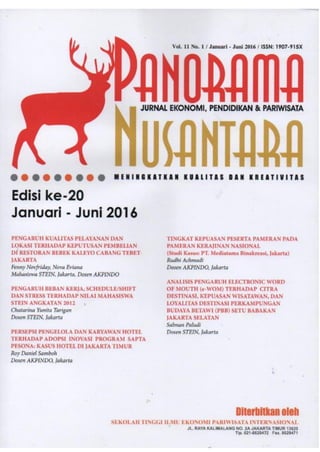 64 Majalah Ilmiah Panorama Nusantara, edisi 20, Vol.11 No.1 Tahun 2016
 
