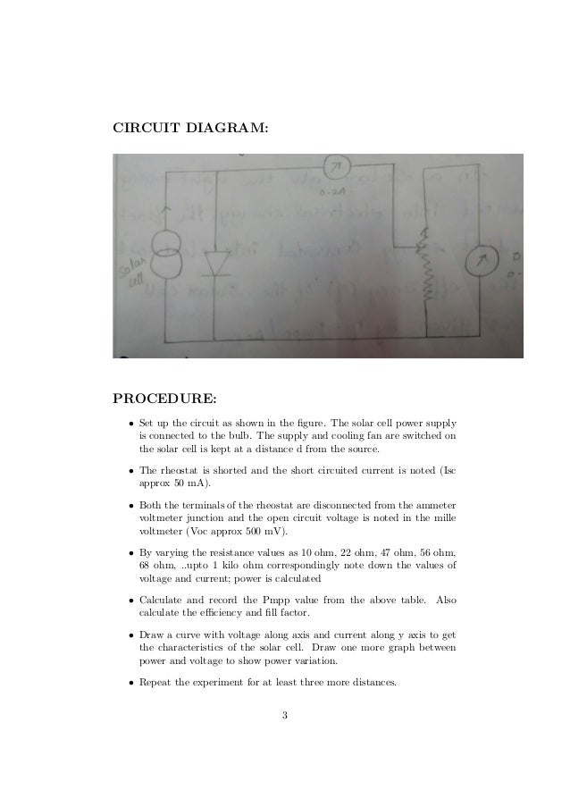 Procedure Sheet For The Experiment Solar Cell