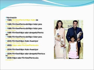 Nominación  1990:  Filmfare Premio Mejor Actor  de  Maine Pyar Kiya   1995: Filmfare Premio de Mejor Actor para  Aapke Hum Hain Koun   1996: Filmfare Premio de Mejor Actor para  Karan Arjun   1997: Filmfare Mejor actor de reparto Premio de  Jeet   1999: Filmfare Premio de Mejor Actor para  Pyaar Kiya a Darna Kya   2000: Filmfare Mejor Actor Award por  Hum Dil De Chuke Sanam   2000:  Mejor actor Filmfare Premio a la   Biwi N º 1   2004: Filmfare Mejor Actor Award por  Tere Naam   2004: Filmfare Mejor actor de reparto Premio a la  Baghban   2006: Mejor actor Filmfare Premio a la  entrada n °   