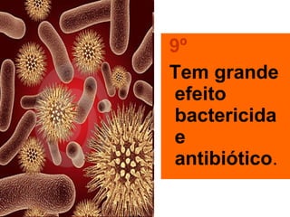9º Tem grande efeito bactericida e antibiótico .  