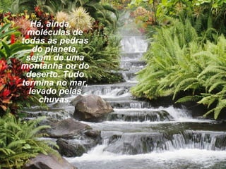 Há, ainda,
  moléculas de
todas as pedras
   do planeta,
 sejam de uma
montanha ou do
 deserto. Tudo
termina no mar,
  levado pelas
     chuvas.
 