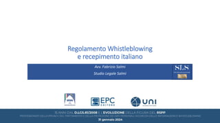 Regolamento Whistleblowing
e recepimento italiano
Avv. Fabrizio Salmi
Studio Legale Salmi
 