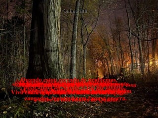 1-  Quando estou cercado de problemas,  peço ajuda ao Senhor e Ele me atende.  Salmo 120 2-  Ó Senhor, livra-me dos mentirosos!  Livra-me de quem procura me enganar.  3-  Mentirosos traiçoeiros,  sabem qual será o seu terrível castigo?  4-  Serão atravessados por flechas agudas  e queimados com brasas vivas.  5-  Pobre de mim!  Vivo entre estranhos, na terra de Meseque,  e entre os moradores de Quedar.  6-  Há muito tempo que tenho vivido entre essa gente que odeia o Senhor.  7-  Gostaria de viver em paz, tranqüilamente.  No entanto, basta falar em paz e eles ficam  zangados, insistindo em fazer a guerra.  