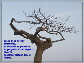 En su boca no hay sinceridad, su corazón es perverso; su garganta es un sepulcro abierto, mientras halagan con la lengua. 