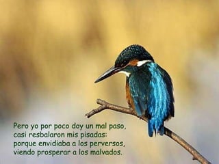 Pero yo por poco doy un mal paso, casi resbalaron mis pisadas: porque envidiaba a los perversos, viendo prosperar a los malvados. 