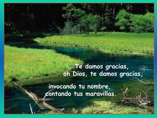 invocando tu nombre,
contando tus maravillas.
Te damos gracias,
oh Dios, te damos gracias,
 