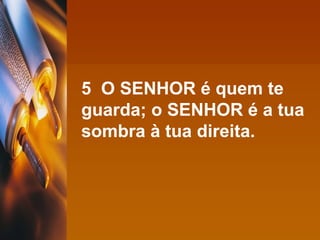 5  O SENHOR é quem te guarda; o SENHOR é a tua sombra à tua direita. 