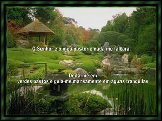 O Senhor é o meu pastor e nada me faltará. Deita-me em verdes pastos e guia-me mansamente em águas tranqüilas