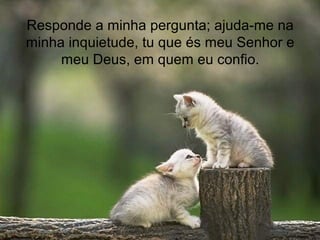 Responde a minha pergunta; ajuda-me na
minha inquietude, tu que és meu Senhor e
meu Deus, em quem eu confio.
 