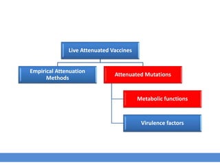 Live Attenuated Vaccines
Empirical Attenuation
Methods
Attenuated Mutations
Metabolic functions
Virulence factors
 