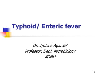 Typhoid/ Enteric fever
Dr. Jyotsna Agarwal
Professor, Dept. Microbiology
KGMU
1
 
