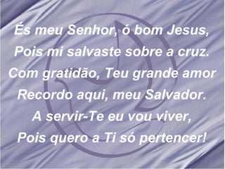És meu Senhor, ó bom Jesus, Pois mi salvaste sobre a cruz. Com gratidão, Teu grande amor Recordo aqui, meu Salvador. A servir-Te eu vou viver, Pois quero a Ti só pertencer! 