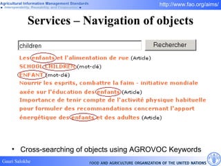 Services – Navigation of objects Cross-searching of objects using AGROVOC Keywords 
