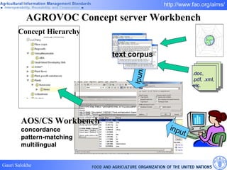 AGROVOC Concept server Workbench ipunt AOS/CS Workbench concordance  pattern-matching multilingual input .doc, .pdf, .xml, etc. Concept Hierarchy text corpus 