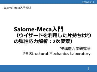 Salome-Meca入門教材
Salome-Meca入門
（ウイザードを利用した片持ちはり
の弾性応力解析：2次要素）
1
2016.03.13
PE構造力学研究所
PE Structural Mechanics Laboratory
 