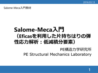 Salome-Meca入門教材
Salome-Meca入門
（Eficasを利用した片持ちはりの弾
性応力解析：低減積分要素）
1
2016.03.13
PE構造力学研究所
PE Structural Mechanics Laboratory
 