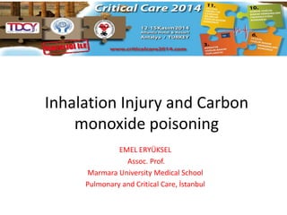 Inhalation Injury and Carbon 
monoxide poisoning 
EMEL ERYÜKSEL 
Assoc. Prof. 
Marmara University Medical School 
Pulmonary and Critical Care, İstanbul 
 