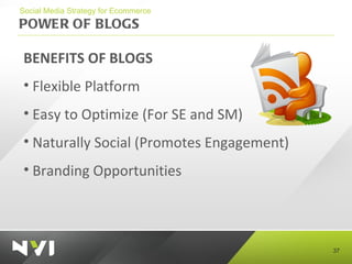POWER OF BLOGS <ul><li>Social Media Strategy for Ecommerce </li></ul><ul><li>BENEFITS OF BLOGS </li></ul><ul><li>Flexible ...