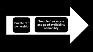 Private car
ownership
Trouble-free access
and good availability
of mobility
 